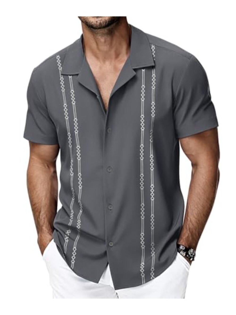 Mens Cuban Guayabera Button Down Shirt Short Sleeve Relaxed Fit Casual Summer